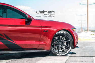 2015 Ford Mustang | 2015 Mustang Ruby Red on Velgen Wheels VMB9 - Wheel Fitment Shot