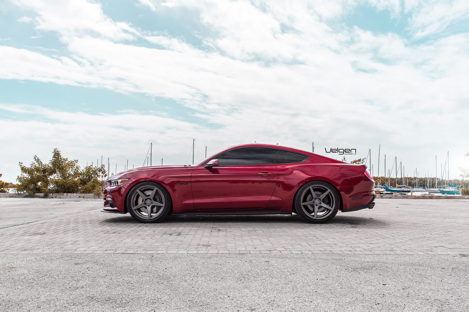 2015 Ford Mustang | Ruby Red Mustang GT on Velgen Wheels Classic5 Matte Gunmetal