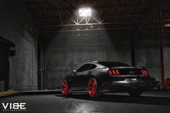 2016 Mustang GT on 20" Savini BM11 Brushed Red Wheels - Rear Shot