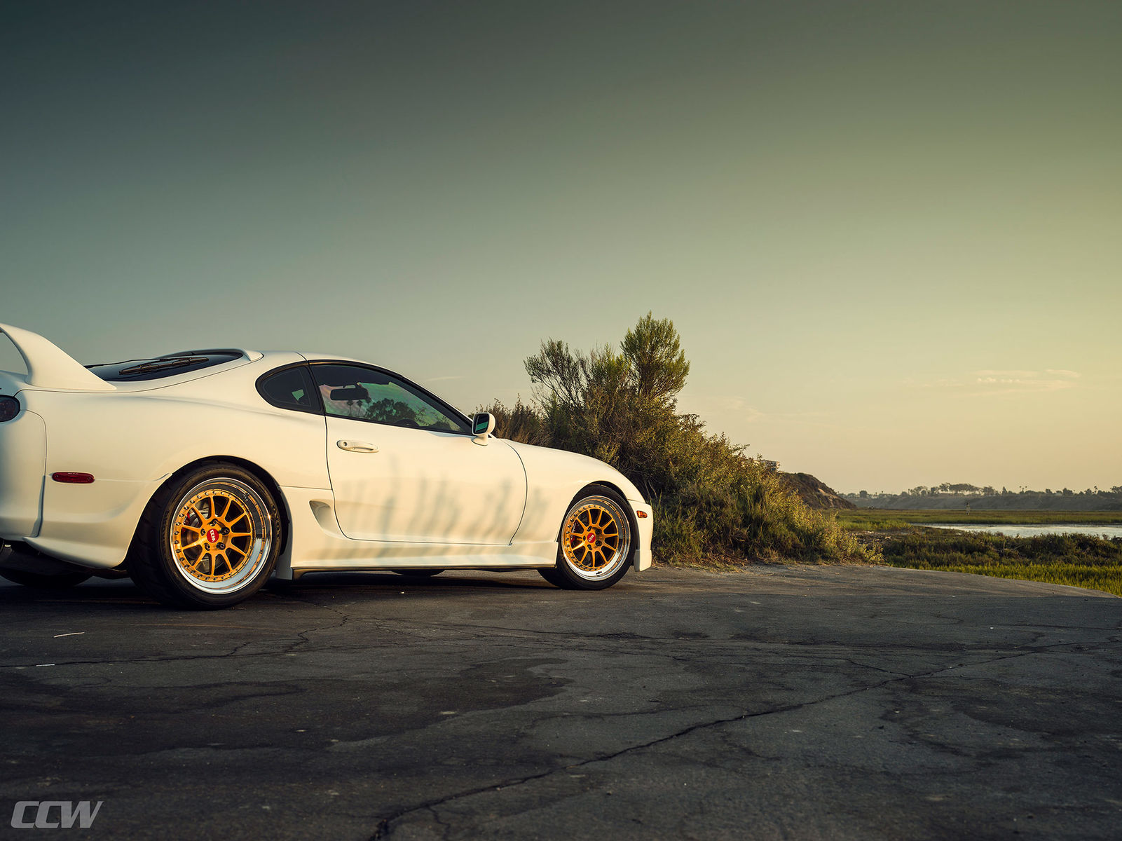 Single Turbo White Toyota Supra MKIV - CCW D110 Copper Wheels