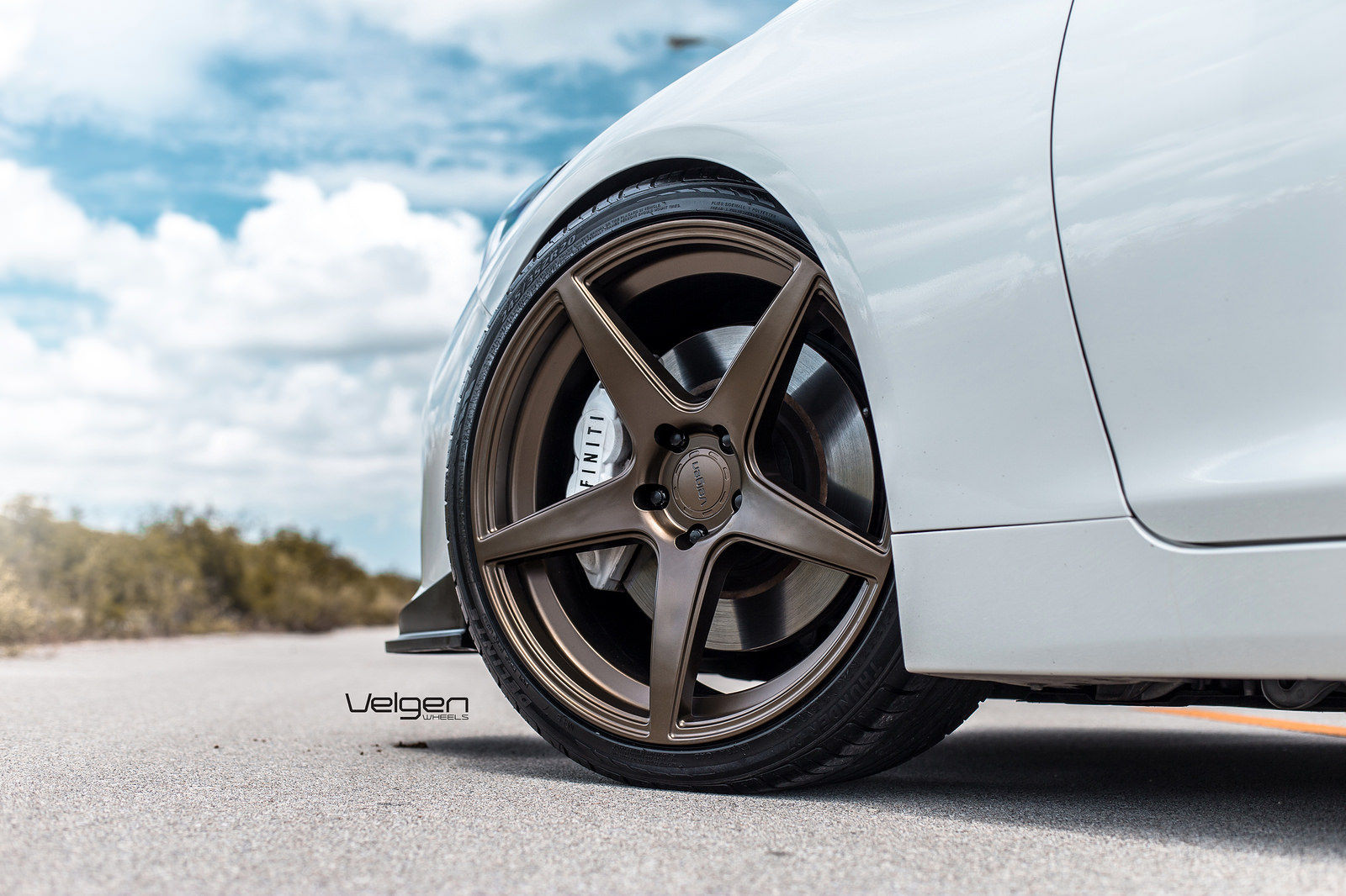 2015 Infiniti Q50 | White Infiniti Q50s on Velgen Wheels  Classic5 Satin Bronze 20x9 & 20x10.5