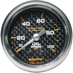 Auto Meter Carbon Fiber Mechanical Oil Pressure Gauge