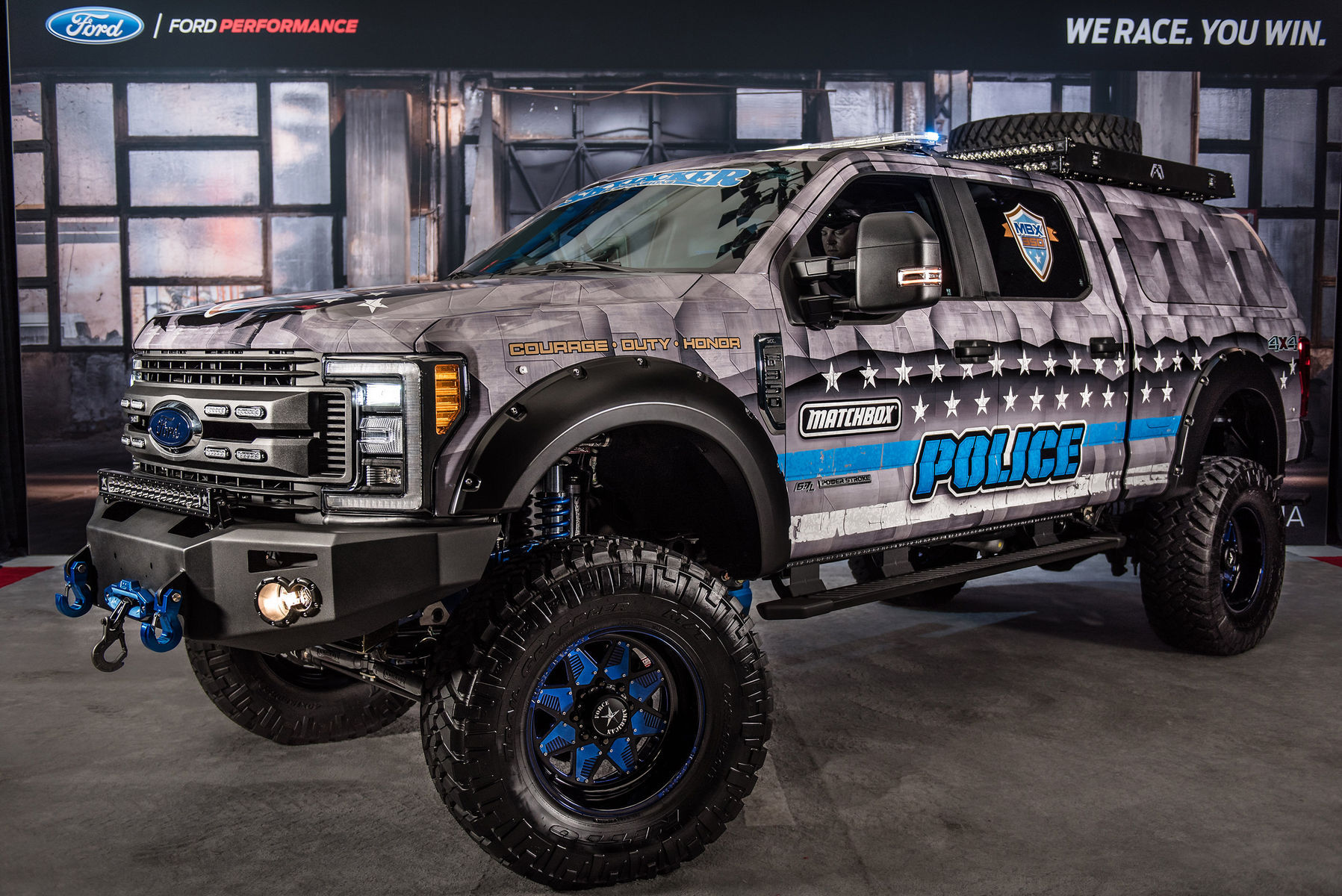 2017 Ford F-350 Super Duty | 2017 Ford F-350 Super Duty 4x4 XL Crew Cab “MBX350 Matchbox Police” by Skyjacker Suspensions - Quarter shot at #FordSEMA