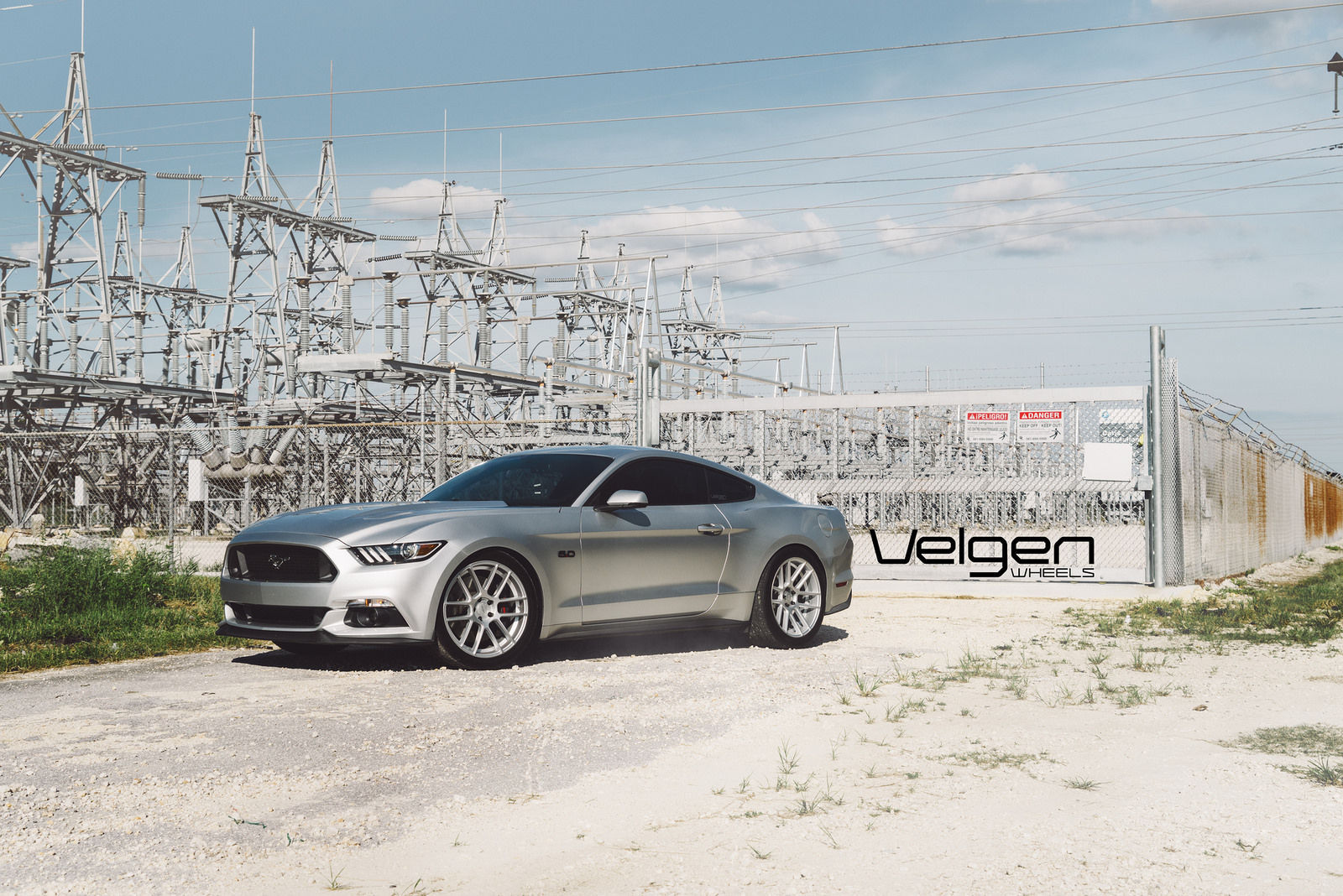 2015 Ford Mustang | 2015 Ingot Silver Mustang GT on Velgen Wheels VMB6 - Side Angled Shot