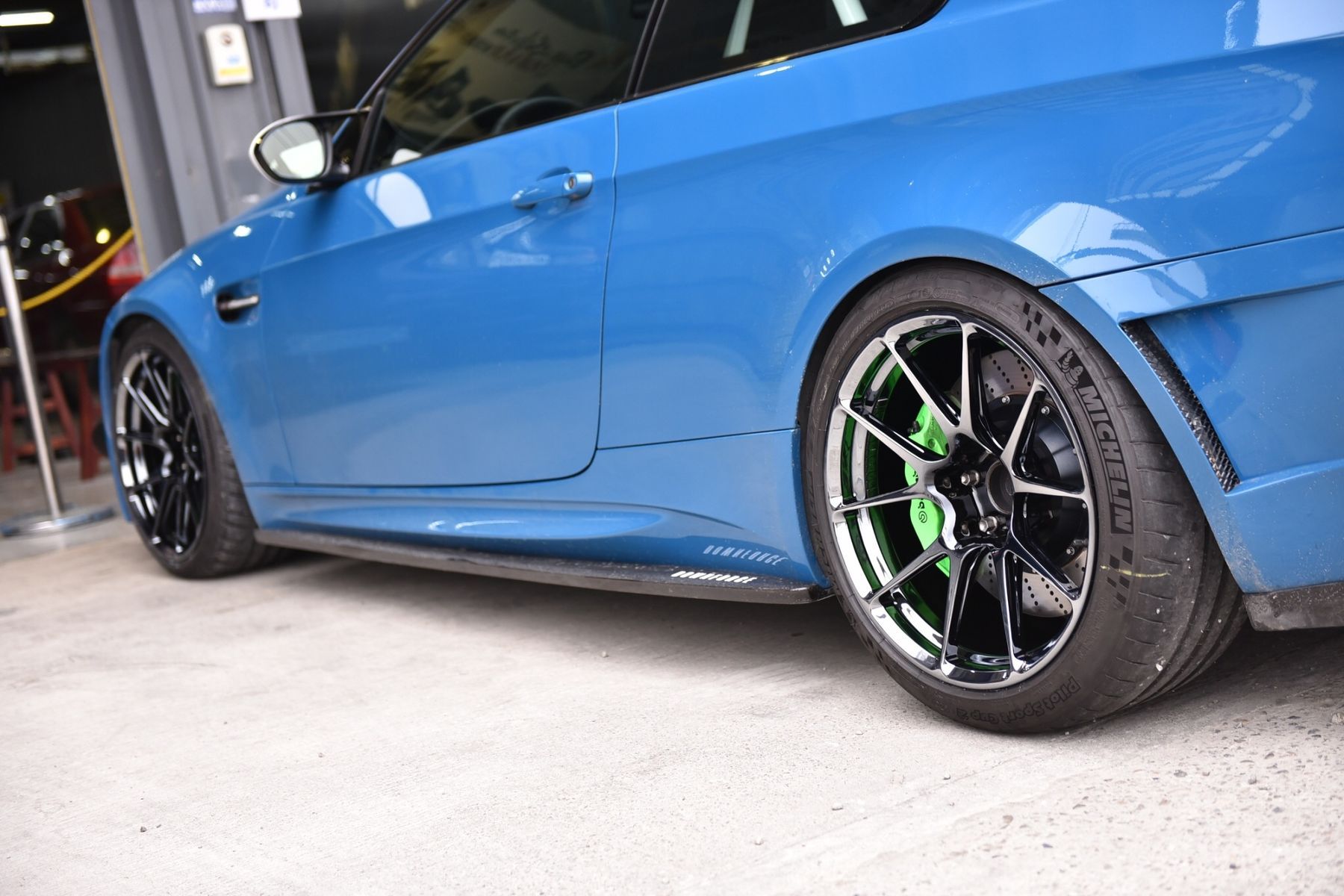 2008 BMW M3 | Blue BMW E92 M3 on Forgeline One Piece Forged Monoblock GS1R Wheels in Black Chrome PVD - Side View