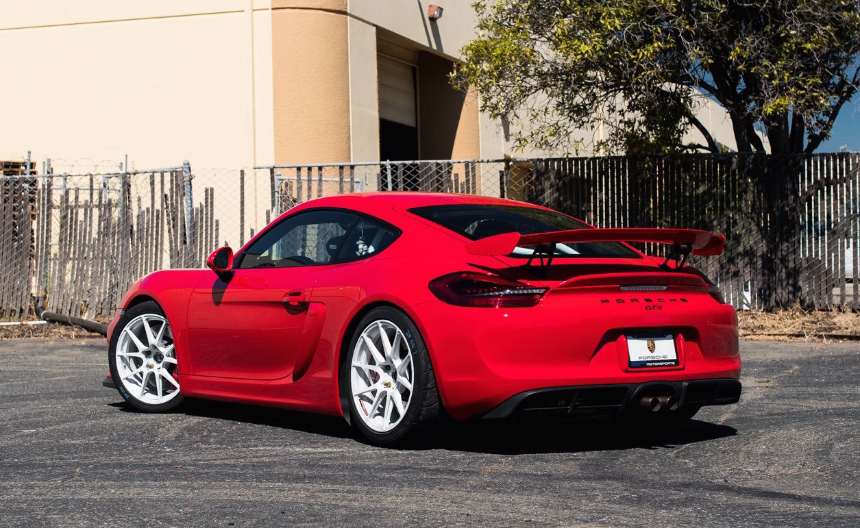 2016 Porsche Cayman | SP Motorsports' Porsche Cayman GT4 Shop Car on Forgeline One Piece Forged Monoblock GA1R Open Lug Wheels
