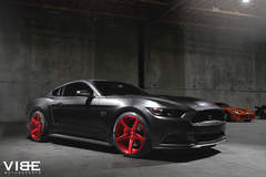 2016 Mustang GT on 20" Savini BM11 Brushed Red Wheels - Side Shot