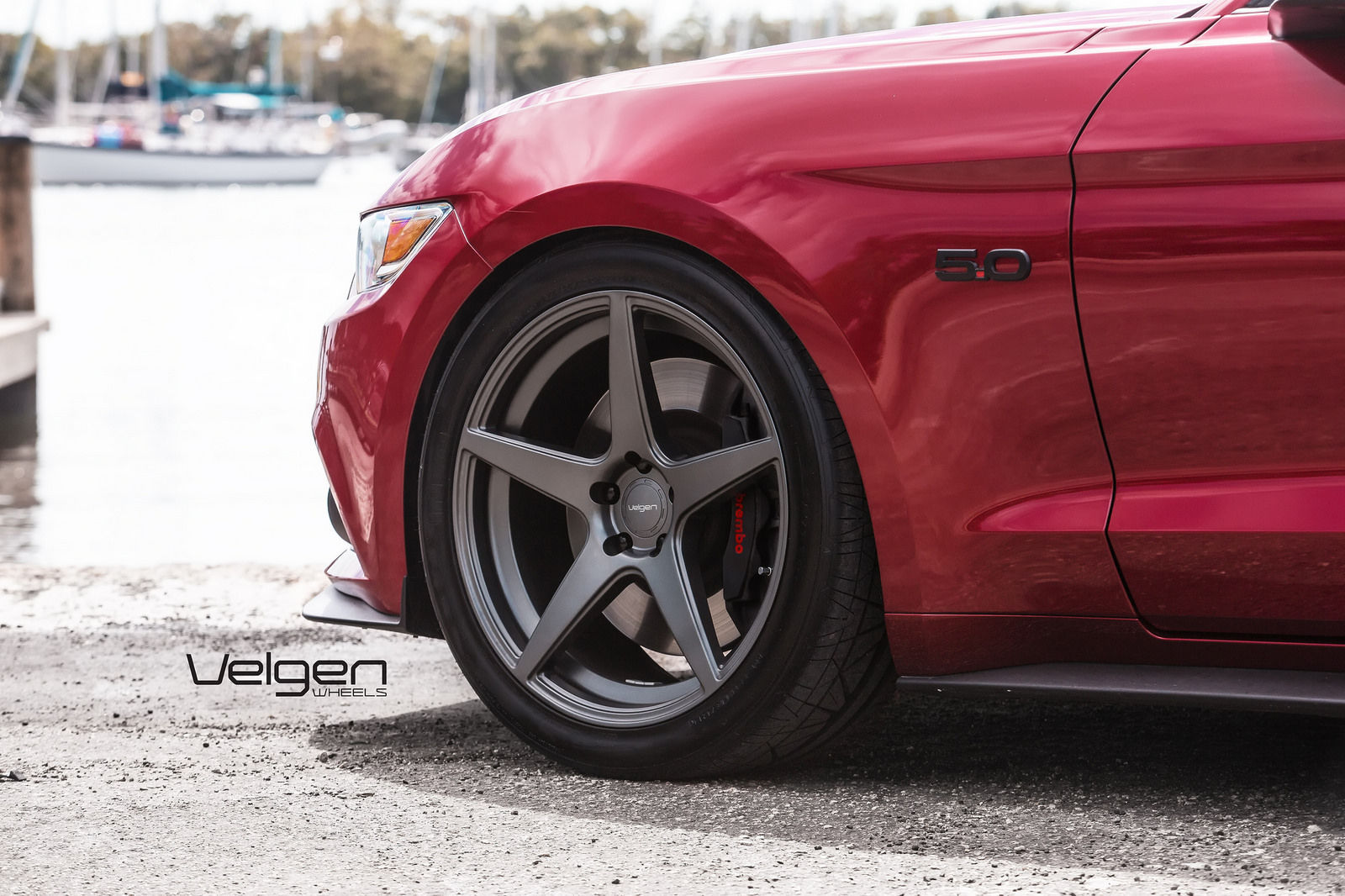 2015 Ford Mustang | Ruby Red Mustang GT on Velgen Wheels Classic5 Matte Gunmetal
