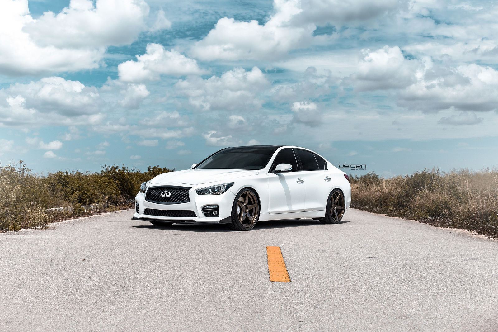 2015 Infiniti Q50 | White Infiniti Q50s on Velgen Wheels  Classic5 Satin Bronze 20x9 & 20x10.5
