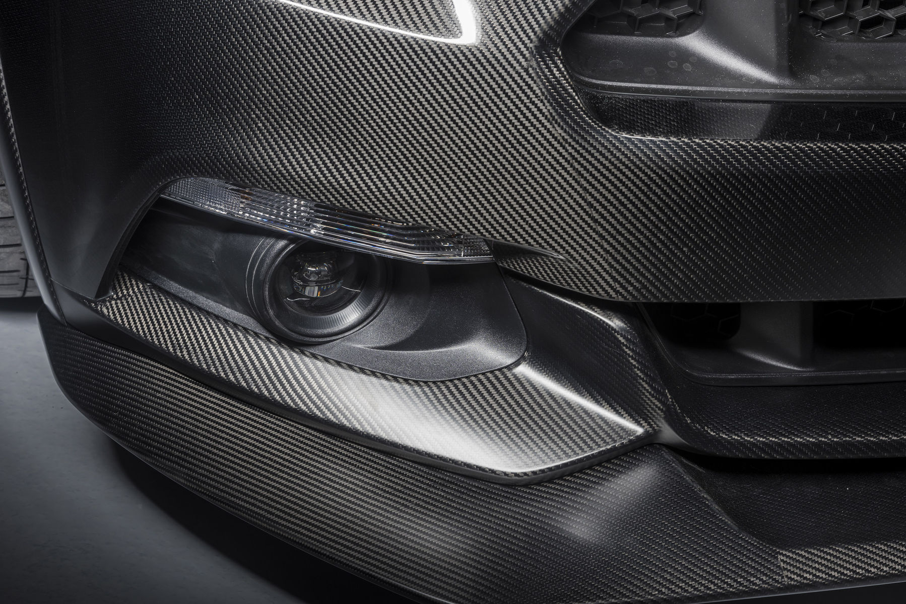 2017 Ford Mustang | 2017 Ford Mustang Fastback by SpeedKore Performance Group - Carbon Fiber Front Splitter detail