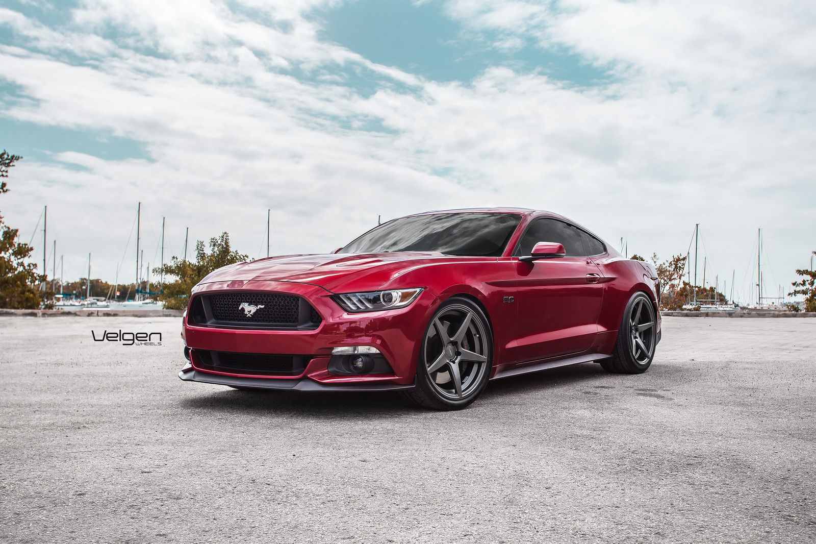 2015 Ford Mustang | Ruby Red Mustang GT on Velgen Wheels Classic5 Matte Gunmetal