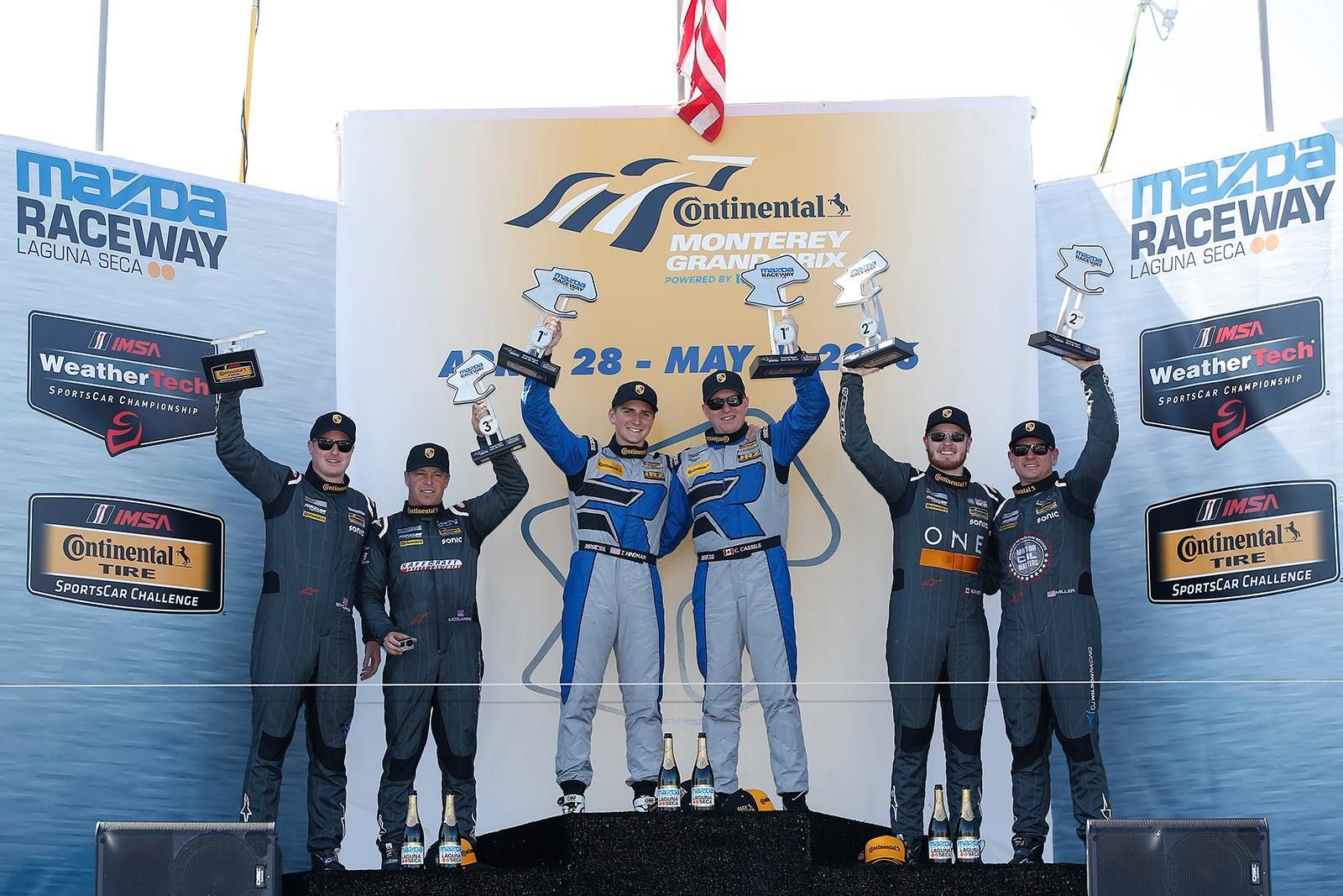 2016 Porsche Cayman | Forgeline-equipped Porsche Caymans sweep the IMSA Continental Tire Sports Car Challenge GS class podium, at Mazda Raceway Laguna Seca