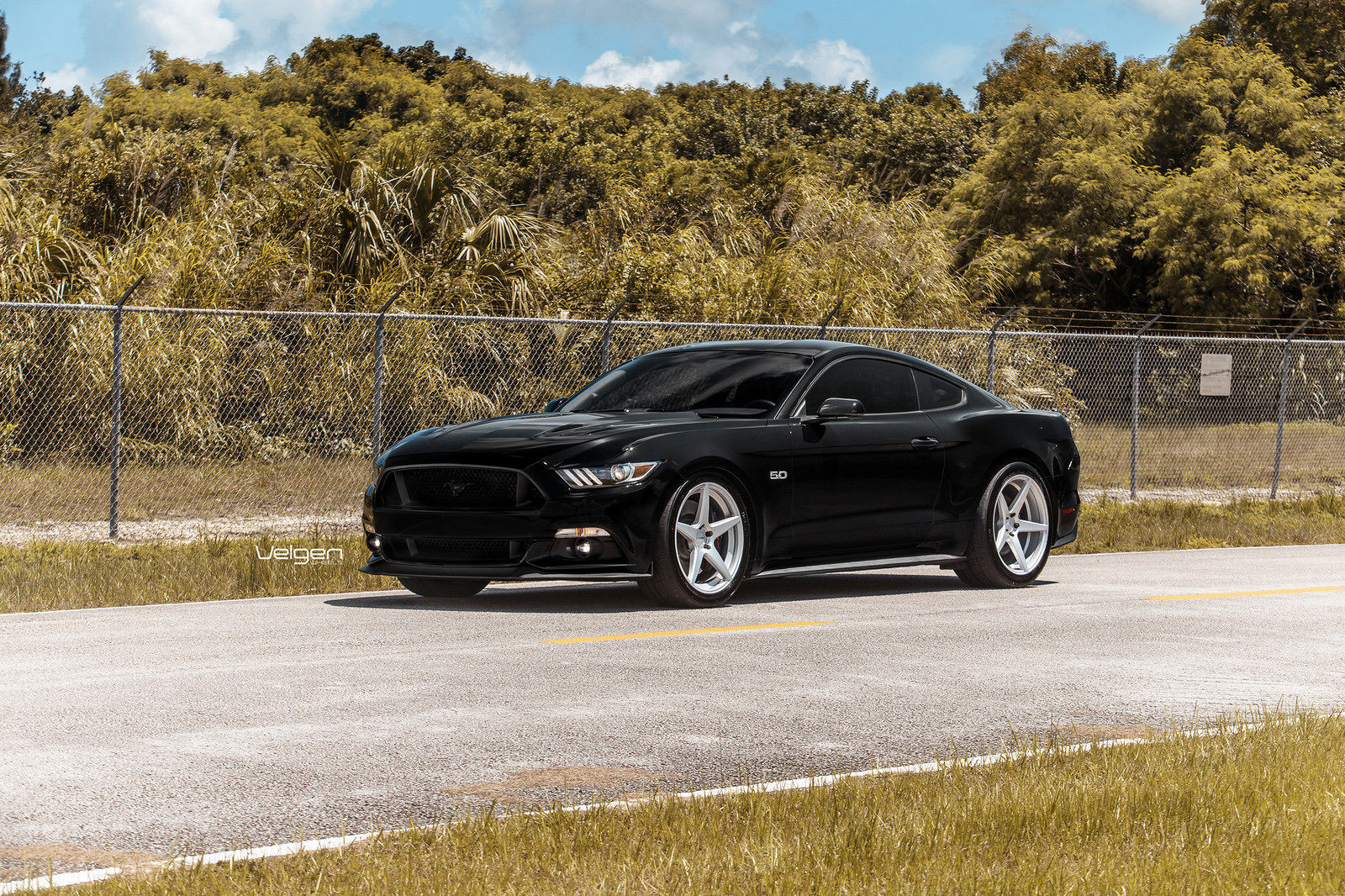 2015 Ford Mustang | Black Mustang on Velgen Wheels Classic5 Matte Silver